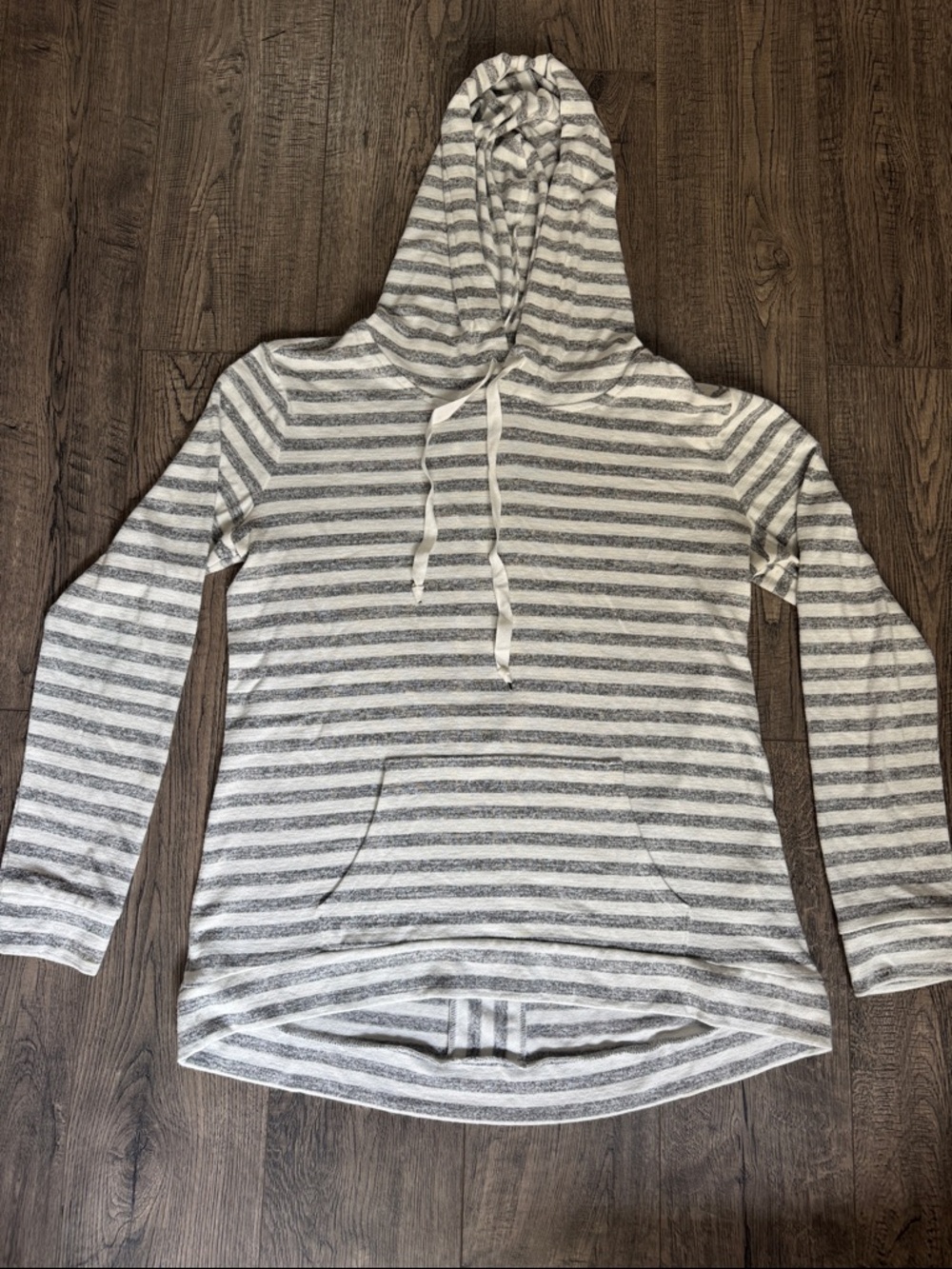 Market & Spruce Gray and White Striped Hooded Pullover
